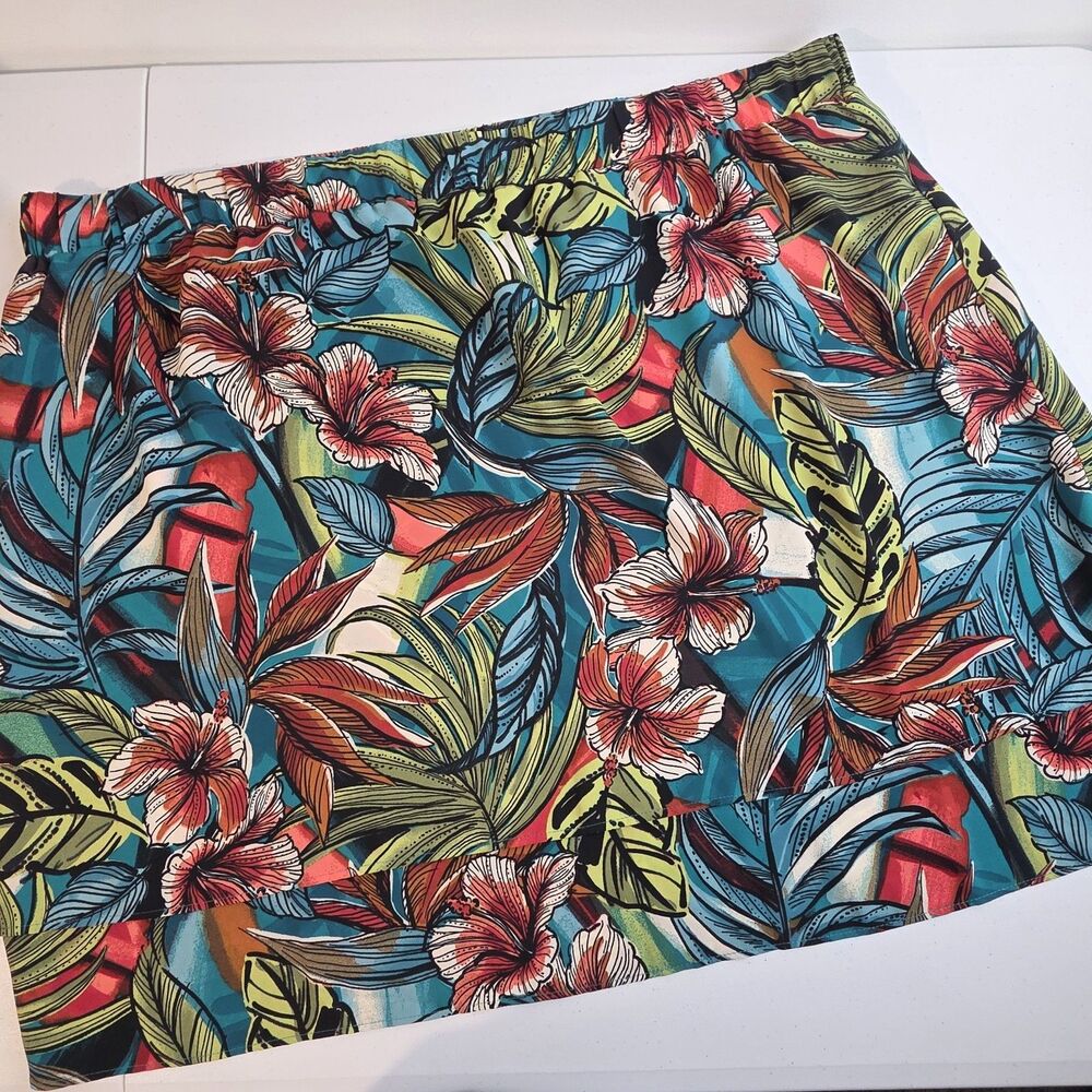Loft Midi Skirt Size XL Tropical Floral Knee Length $50 MSRP NWT New